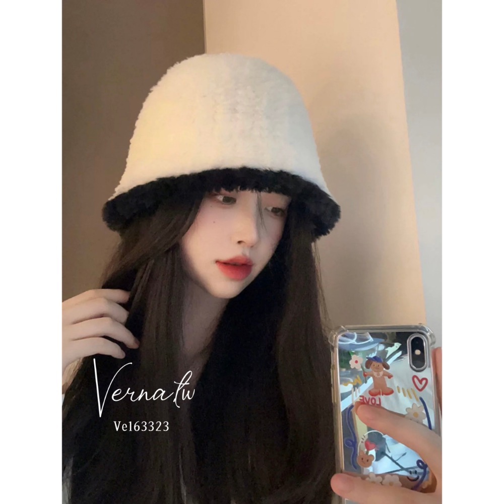 針織毛絨絨撞色漁夫帽-細節圖4