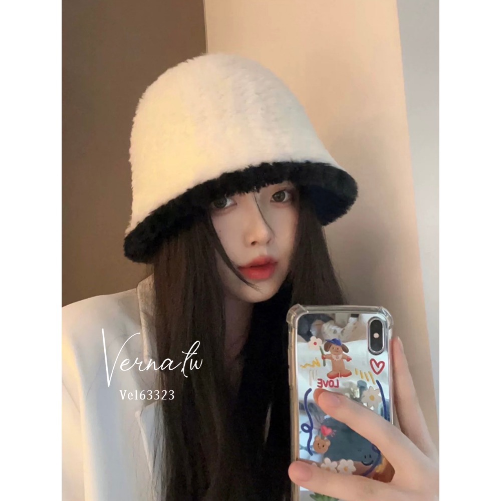 針織毛絨絨撞色漁夫帽-細節圖6