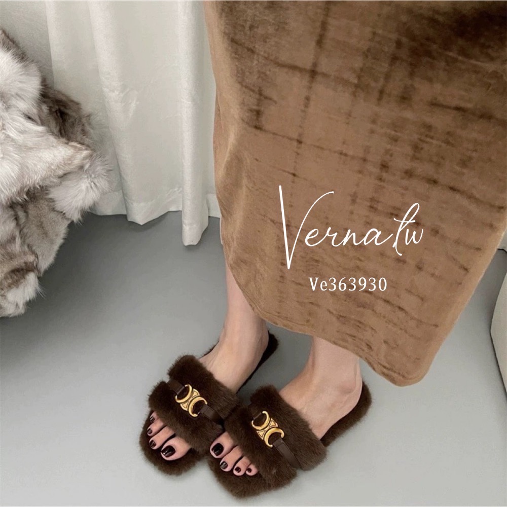 質感金屬字母毛毛一字拖鞋-細節圖3