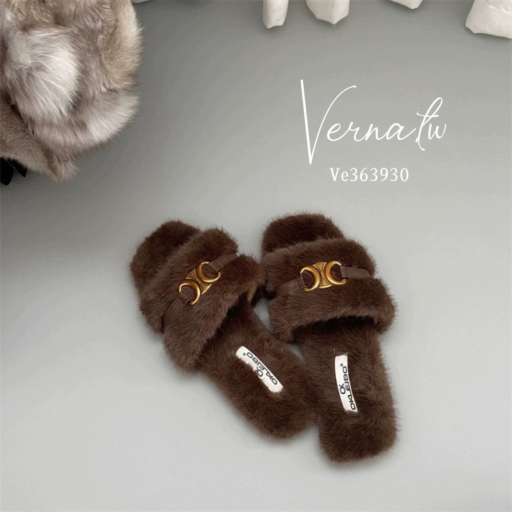 質感金屬字母毛毛一字拖鞋-細節圖4