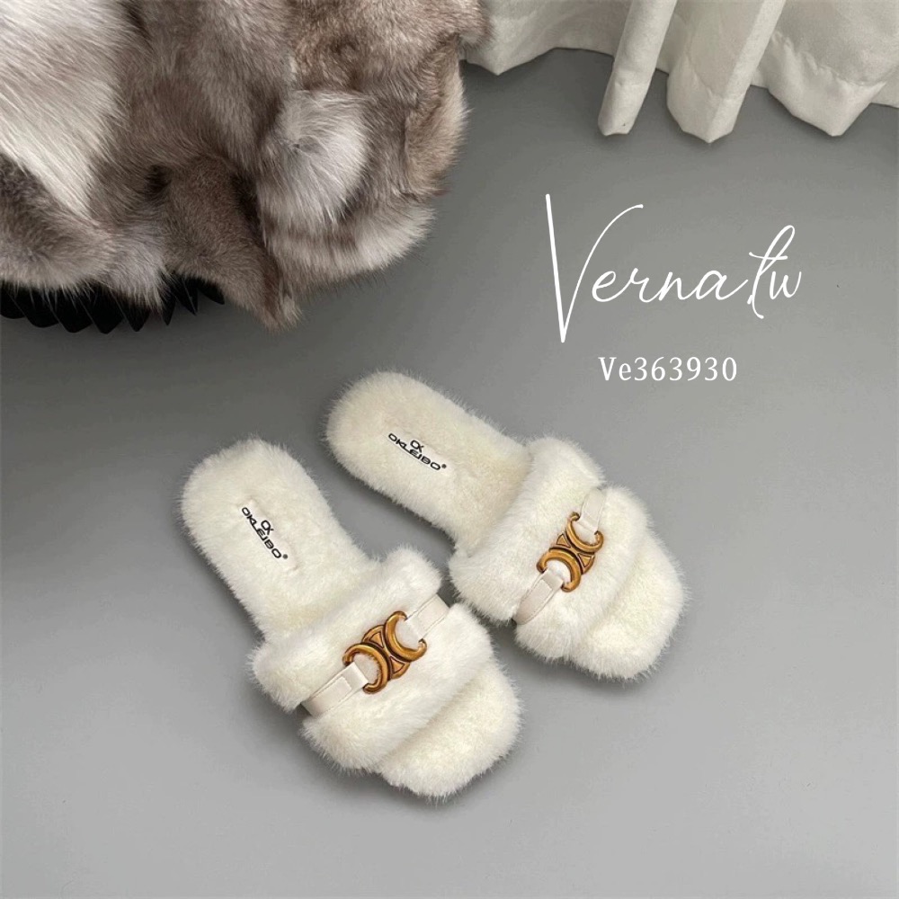 質感金屬字母毛毛一字拖鞋-細節圖7