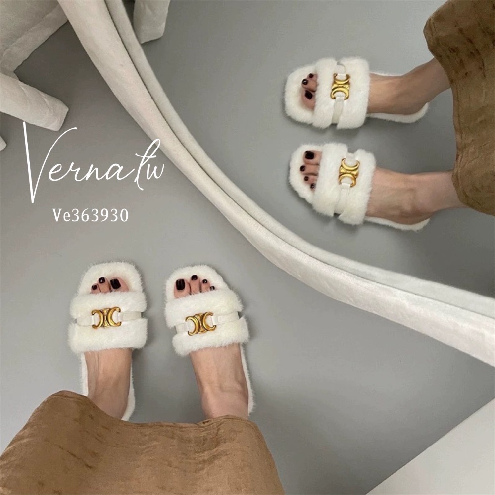 質感金屬字母毛毛一字拖鞋-細節圖8