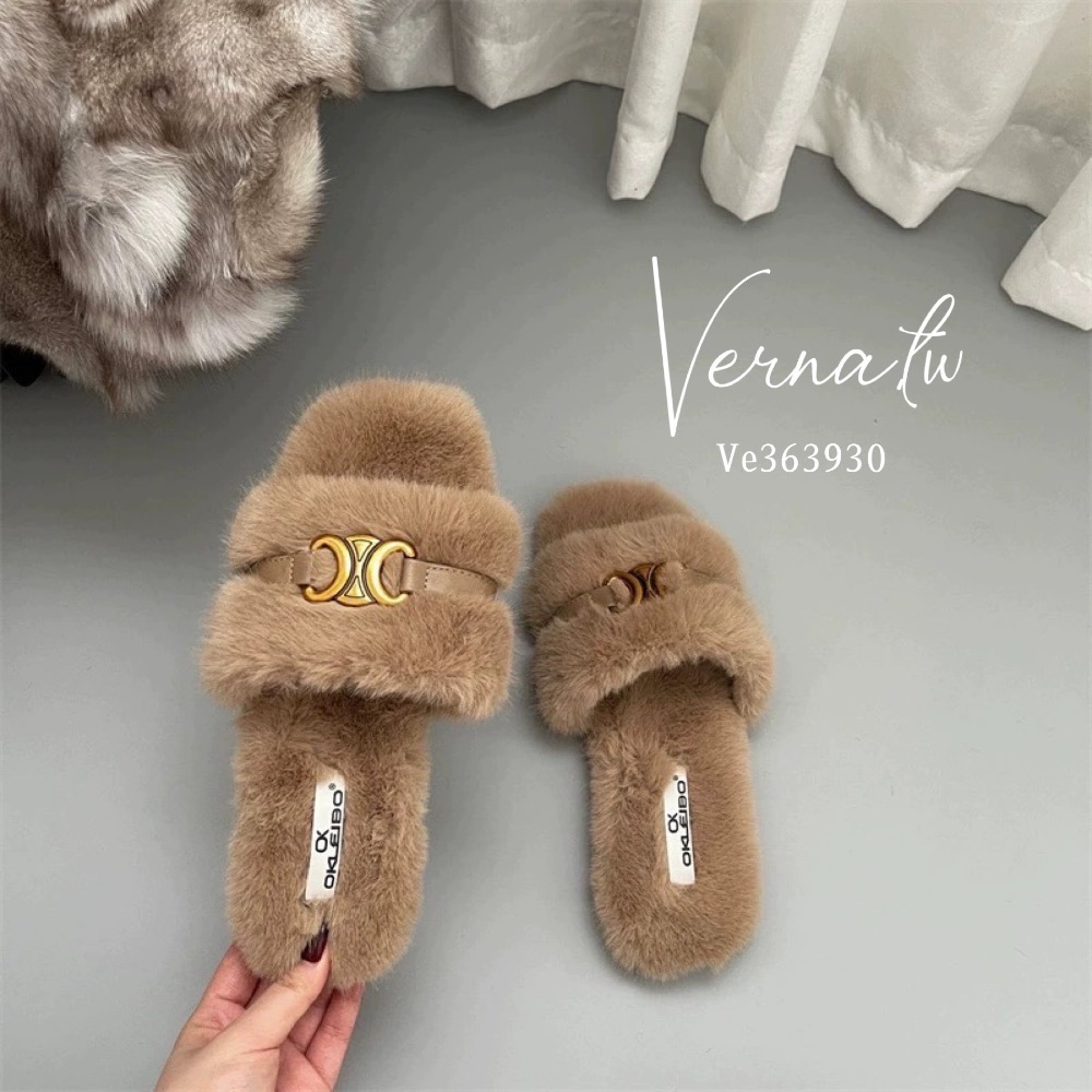 質感金屬字母毛毛一字拖鞋-細節圖9