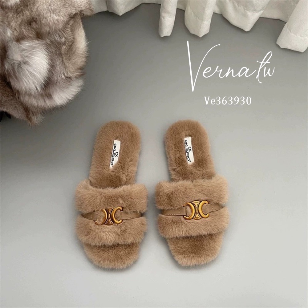 質感金屬字母毛毛一字拖鞋-細節圖10