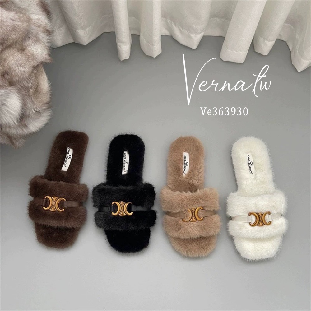 質感金屬字母毛毛一字拖鞋-細節圖11