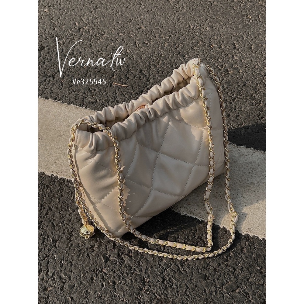 質感菱格紋肩背包-細節圖3