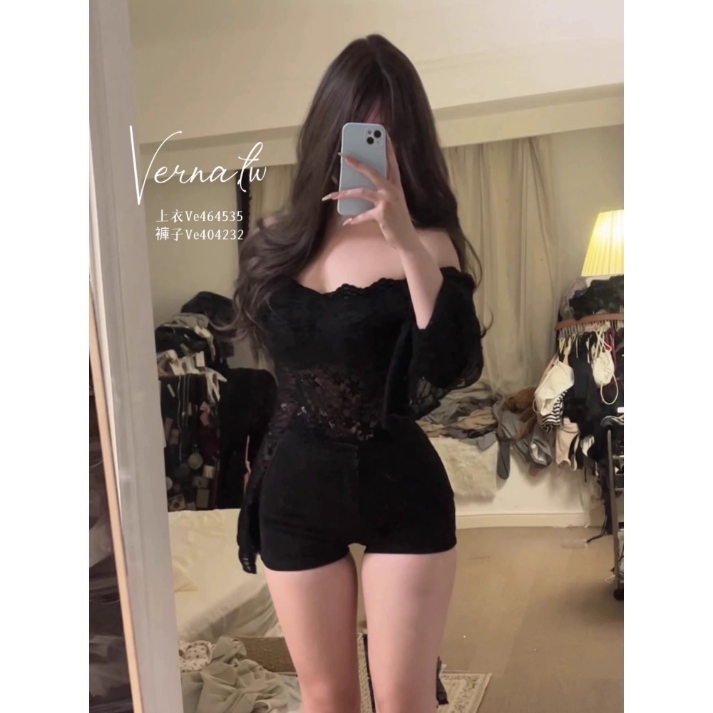 純欲蕾絲一字肩上衣+經典黑褲-細節圖2