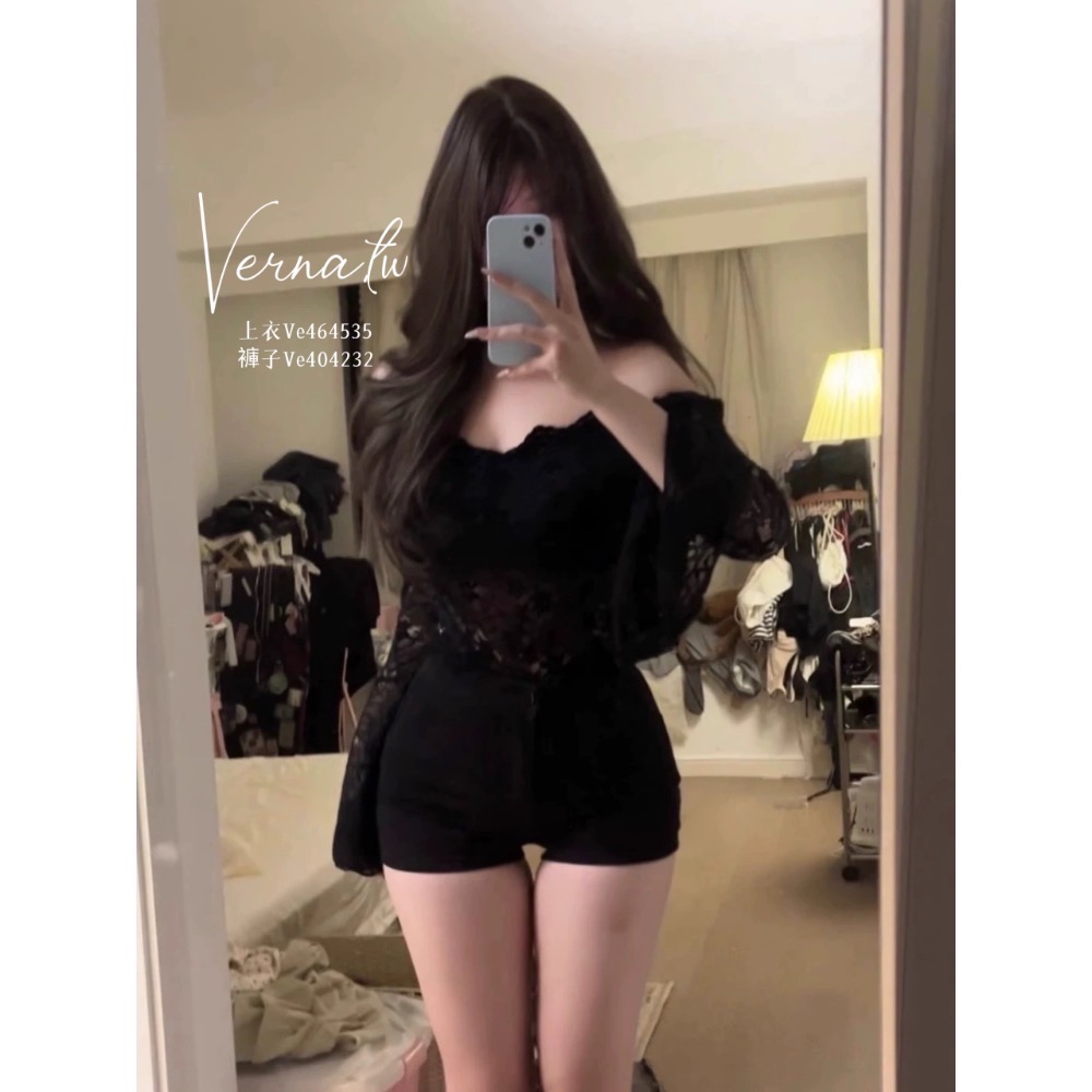 純欲蕾絲一字肩上衣+經典黑褲-細節圖4