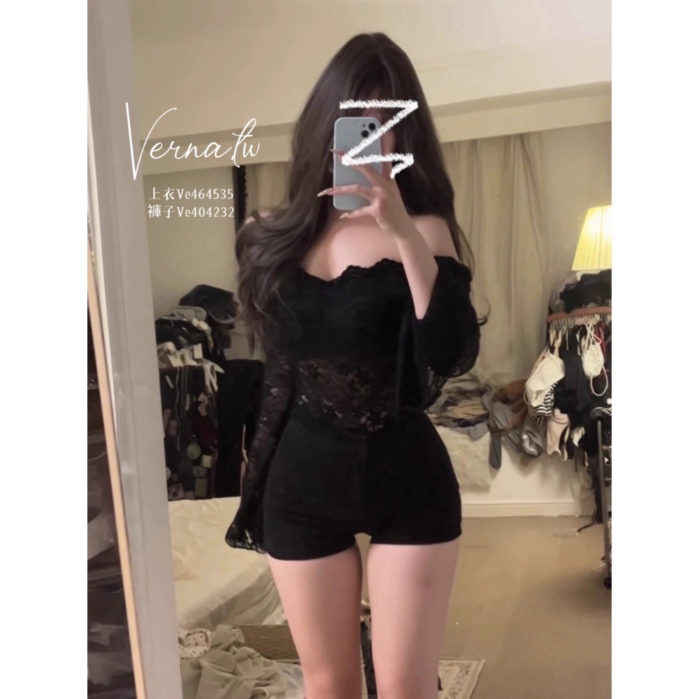 純欲蕾絲一字肩上衣+經典黑褲-細節圖5