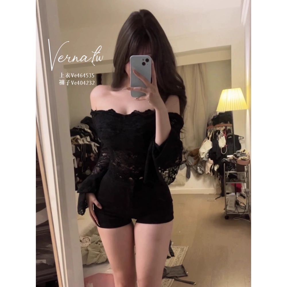 純欲蕾絲一字肩上衣+經典黑褲-細節圖7