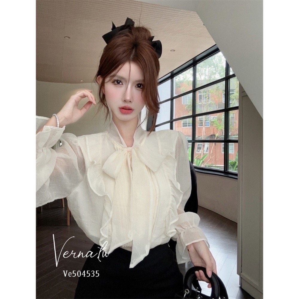 超美蝴蝶結綁帶雪紡襯衫-細節圖2