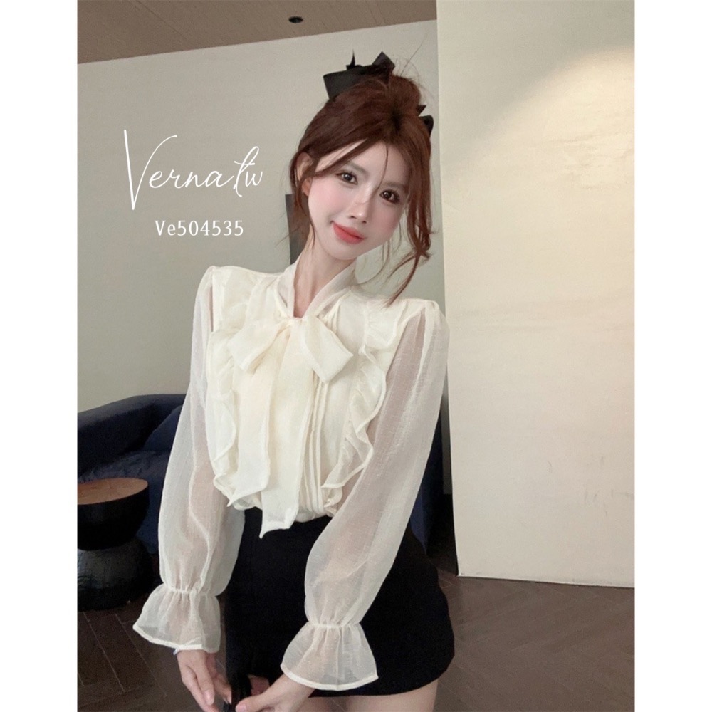 超美蝴蝶結綁帶雪紡襯衫-細節圖4