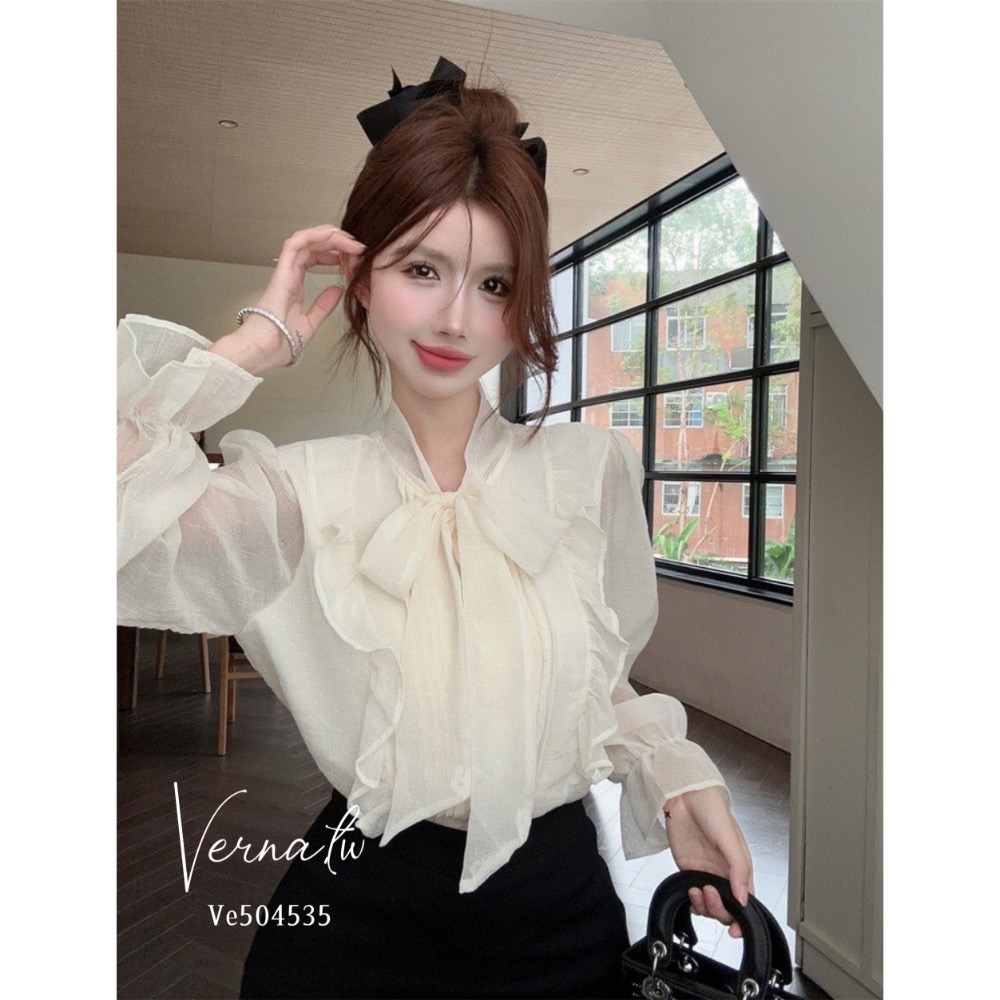 超美蝴蝶結綁帶雪紡襯衫-細節圖5