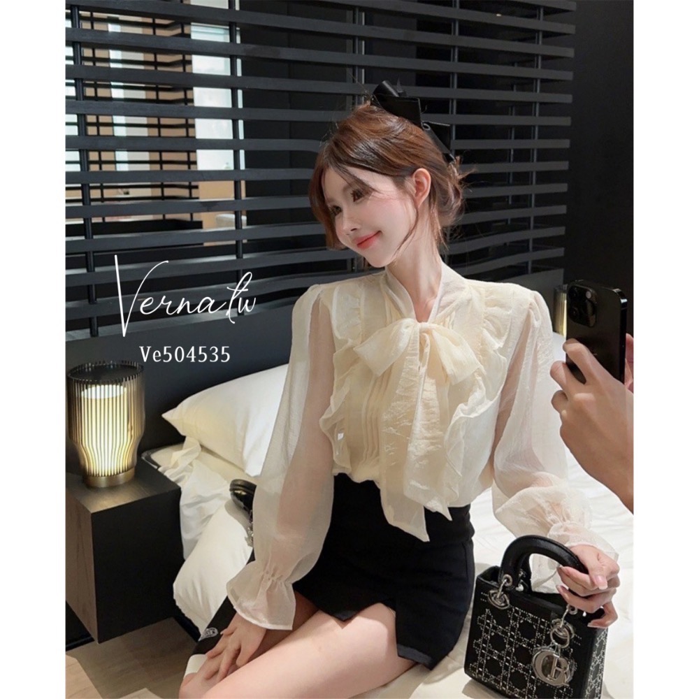 超美蝴蝶結綁帶雪紡襯衫-細節圖7