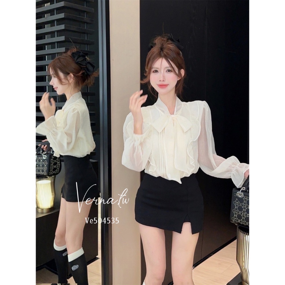 超美蝴蝶結綁帶雪紡襯衫-細節圖8