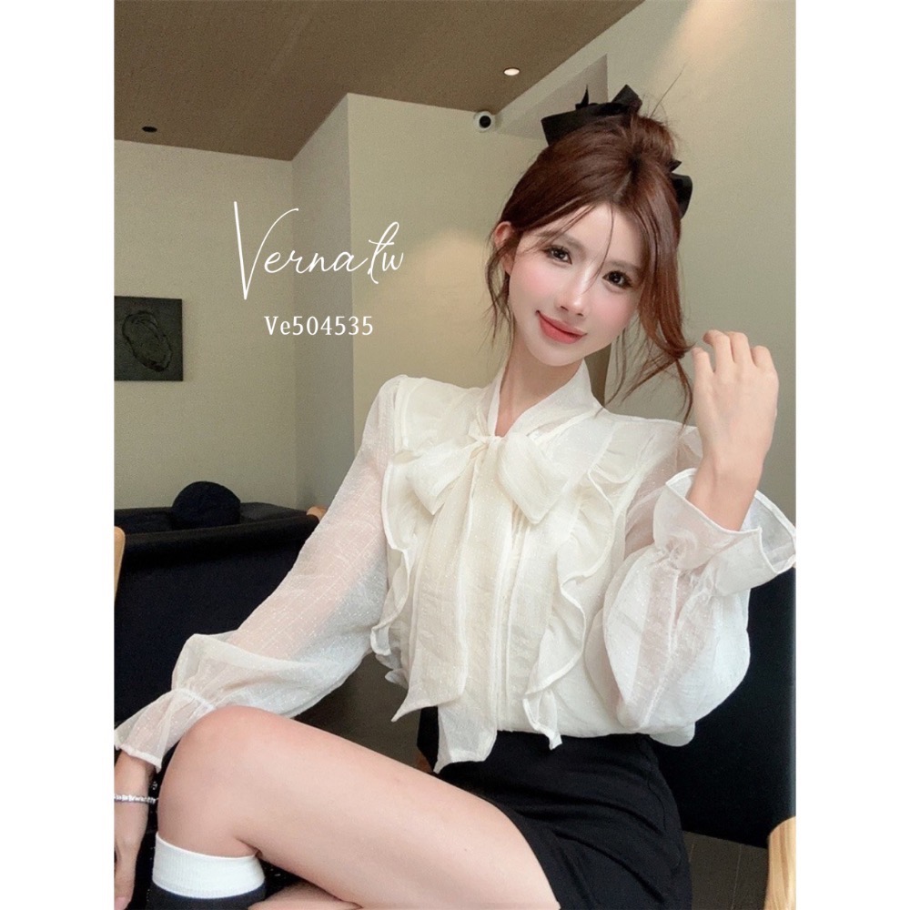 超美蝴蝶結綁帶雪紡襯衫-細節圖9