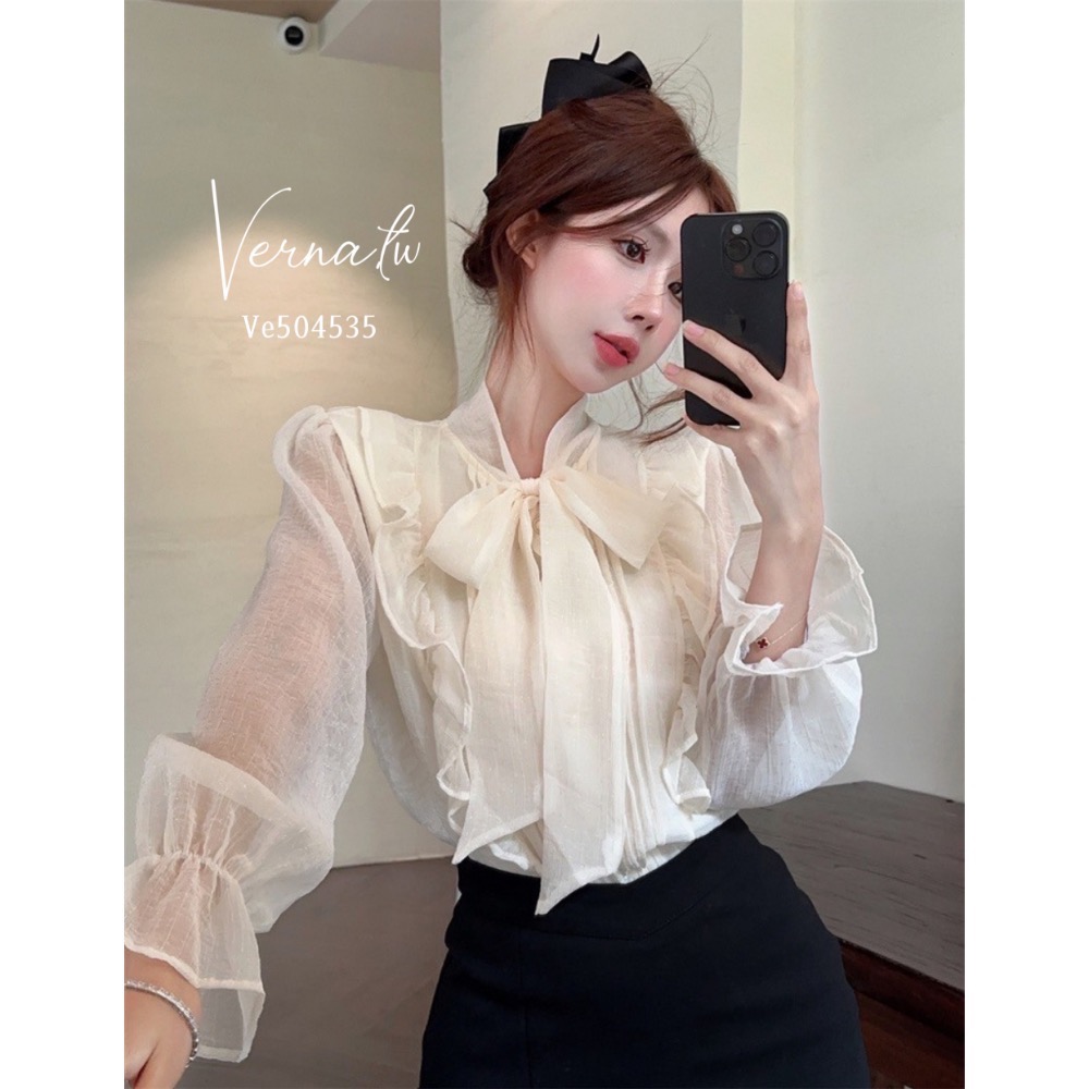 超美蝴蝶結綁帶雪紡襯衫-細節圖10