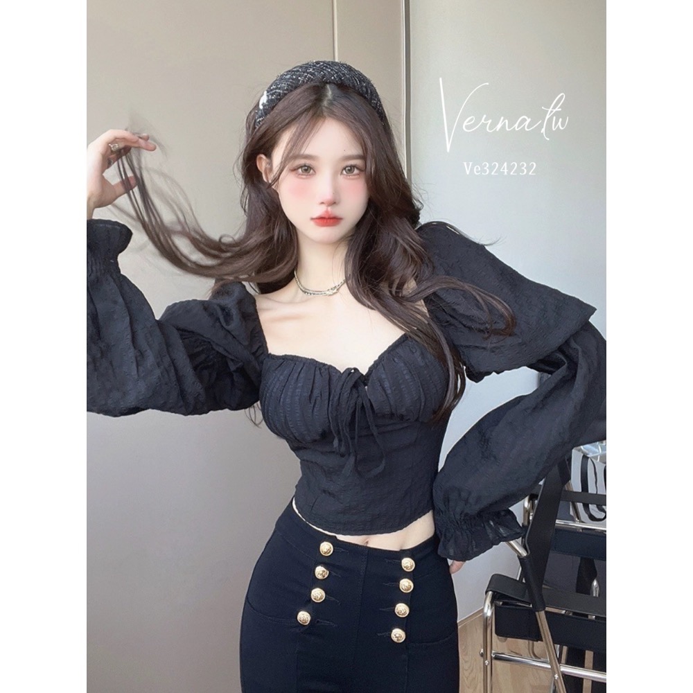 微甜氛圍泡泡袖短款上衣-細節圖2