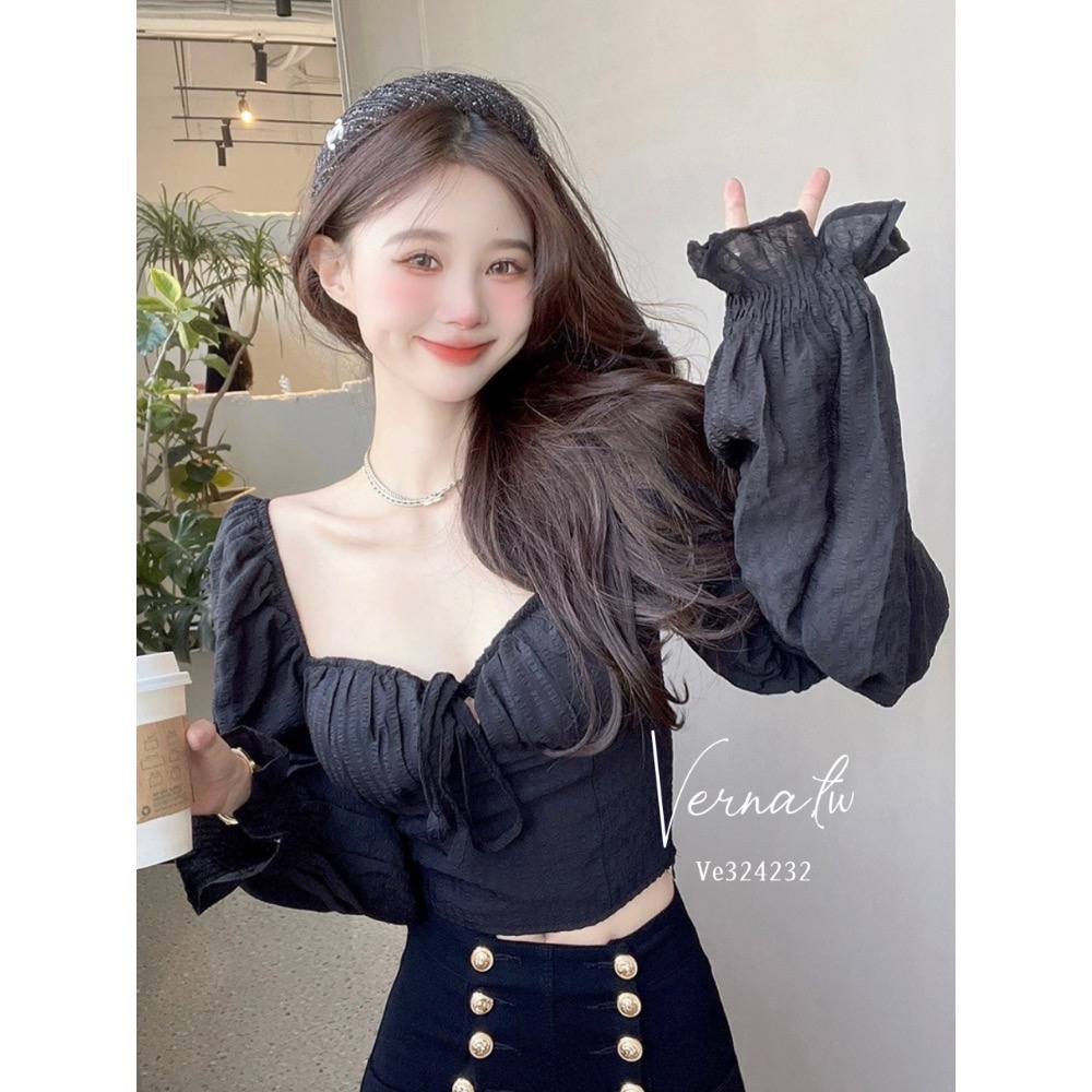 微甜氛圍泡泡袖短款上衣-細節圖3