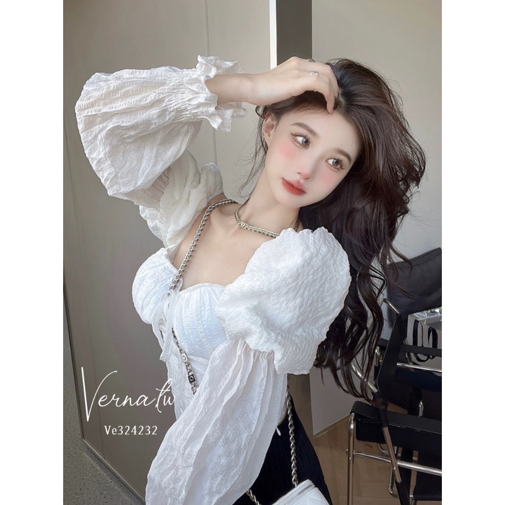 微甜氛圍泡泡袖短款上衣-細節圖4