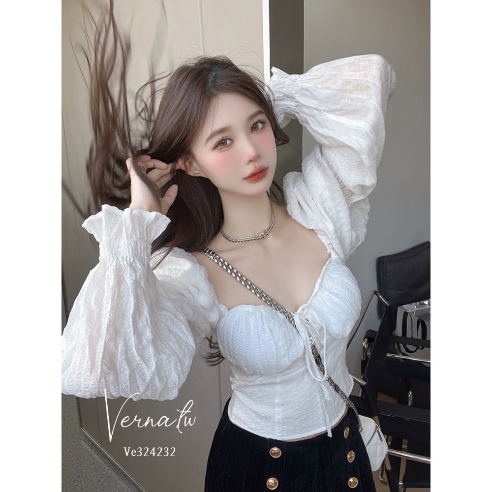 微甜氛圍泡泡袖短款上衣-細節圖5