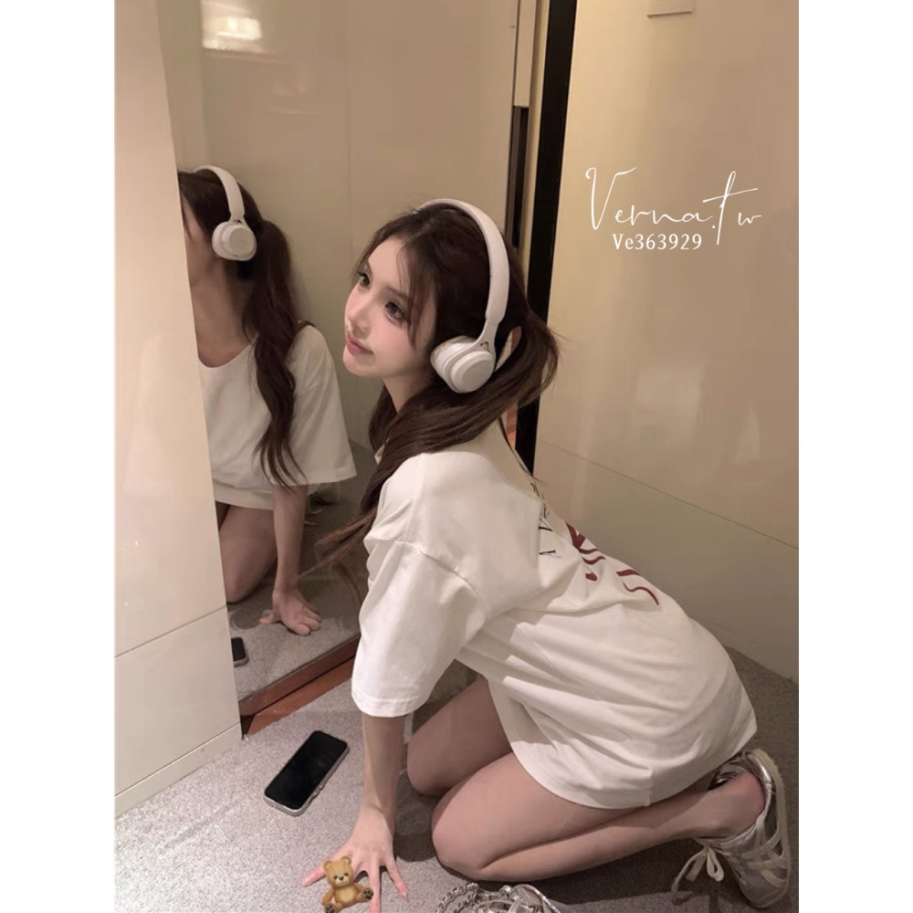 Ve363929 蝴蝶結🎀印花圓領長T-細節圖3