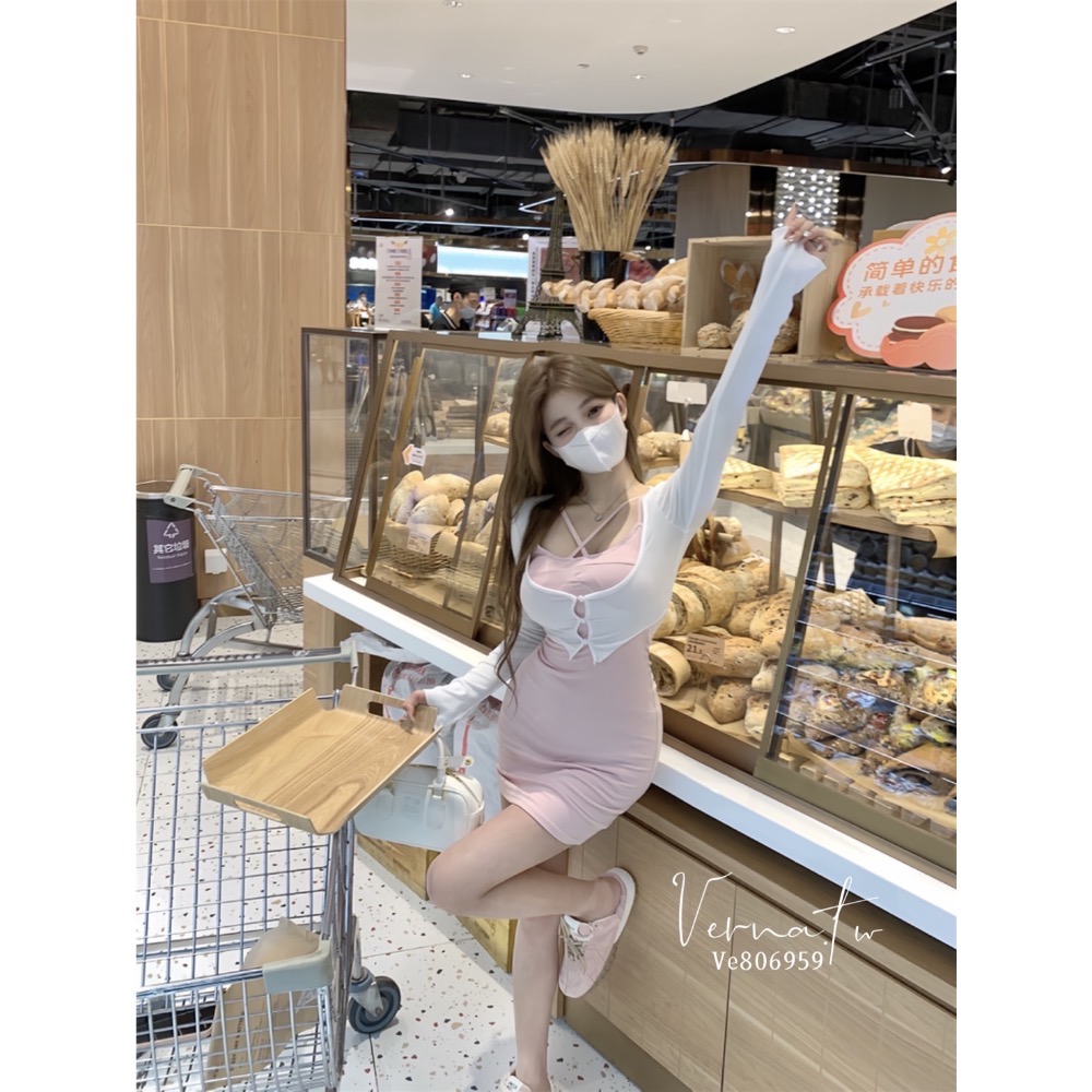 超美！白粉色系開衫+連身裙-細節圖5