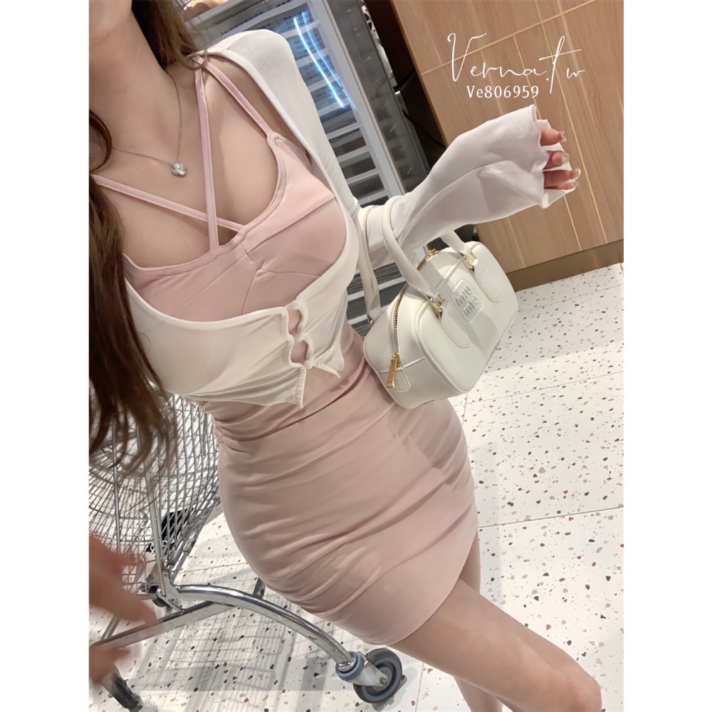 超美！白粉色系開衫+連身裙-細節圖6