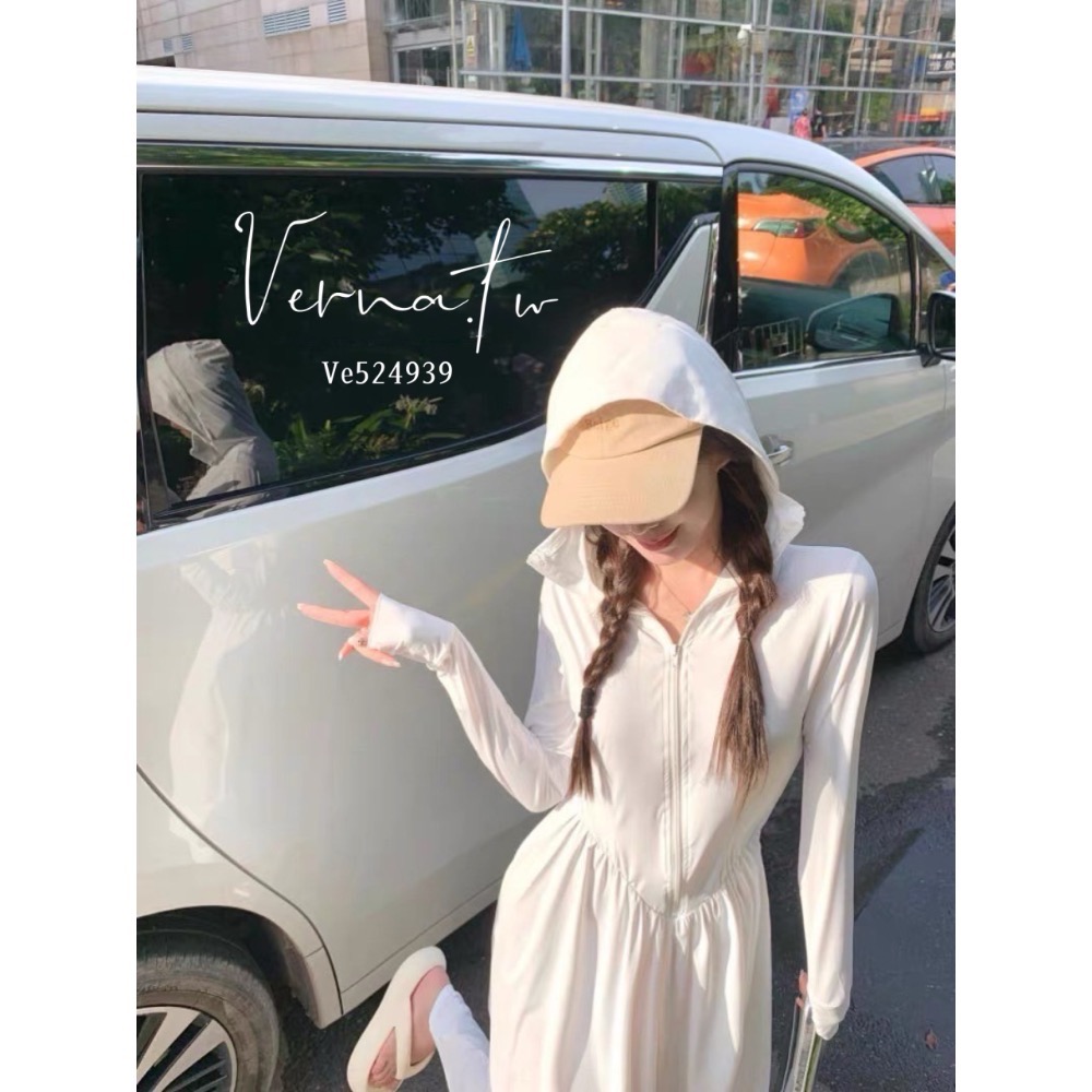 夏日限定‘ 冰絲帶帽連身A字裙-細節圖2