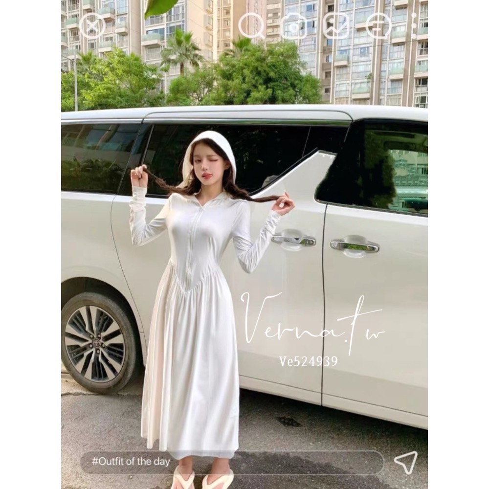 夏日限定‘ 冰絲帶帽連身A字裙-細節圖3