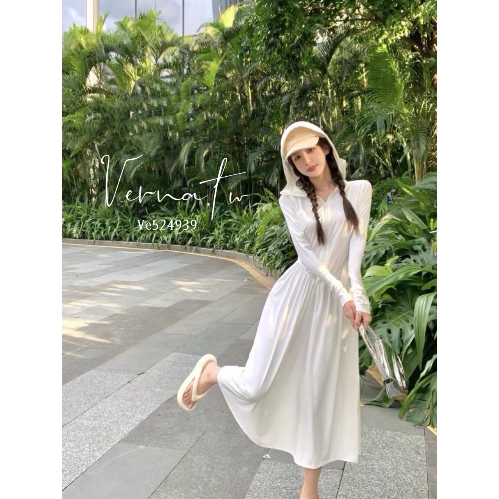 夏日限定‘ 冰絲帶帽連身A字裙-細節圖4