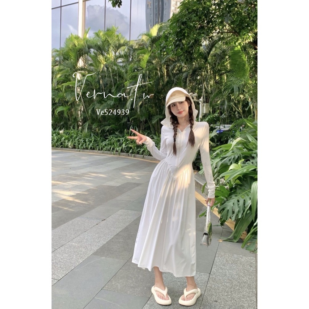 夏日限定‘ 冰絲帶帽連身A字裙-細節圖7