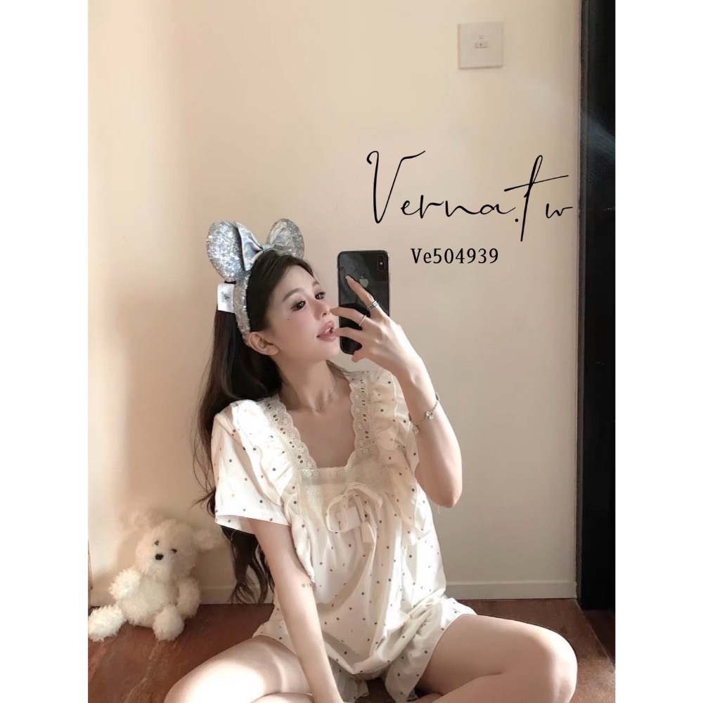 可愛滿分‘ 甜美波點睡衣套裝-細節圖6