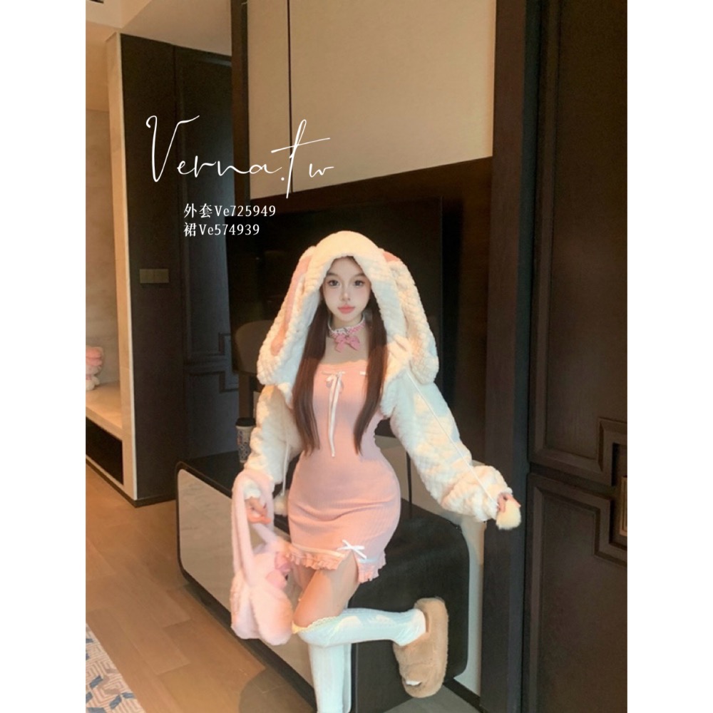 可愛兔耳外套+粉嫩木耳邊連身裙-細節圖5