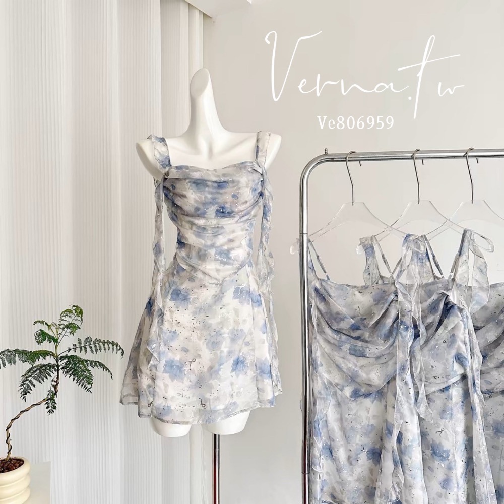 人魚的眼淚‘ 藍碎花飄飄連身裙-細節圖2