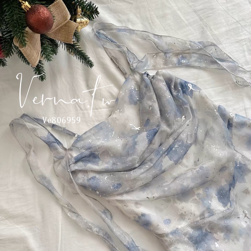 人魚的眼淚‘ 藍碎花飄飄連身裙-細節圖5