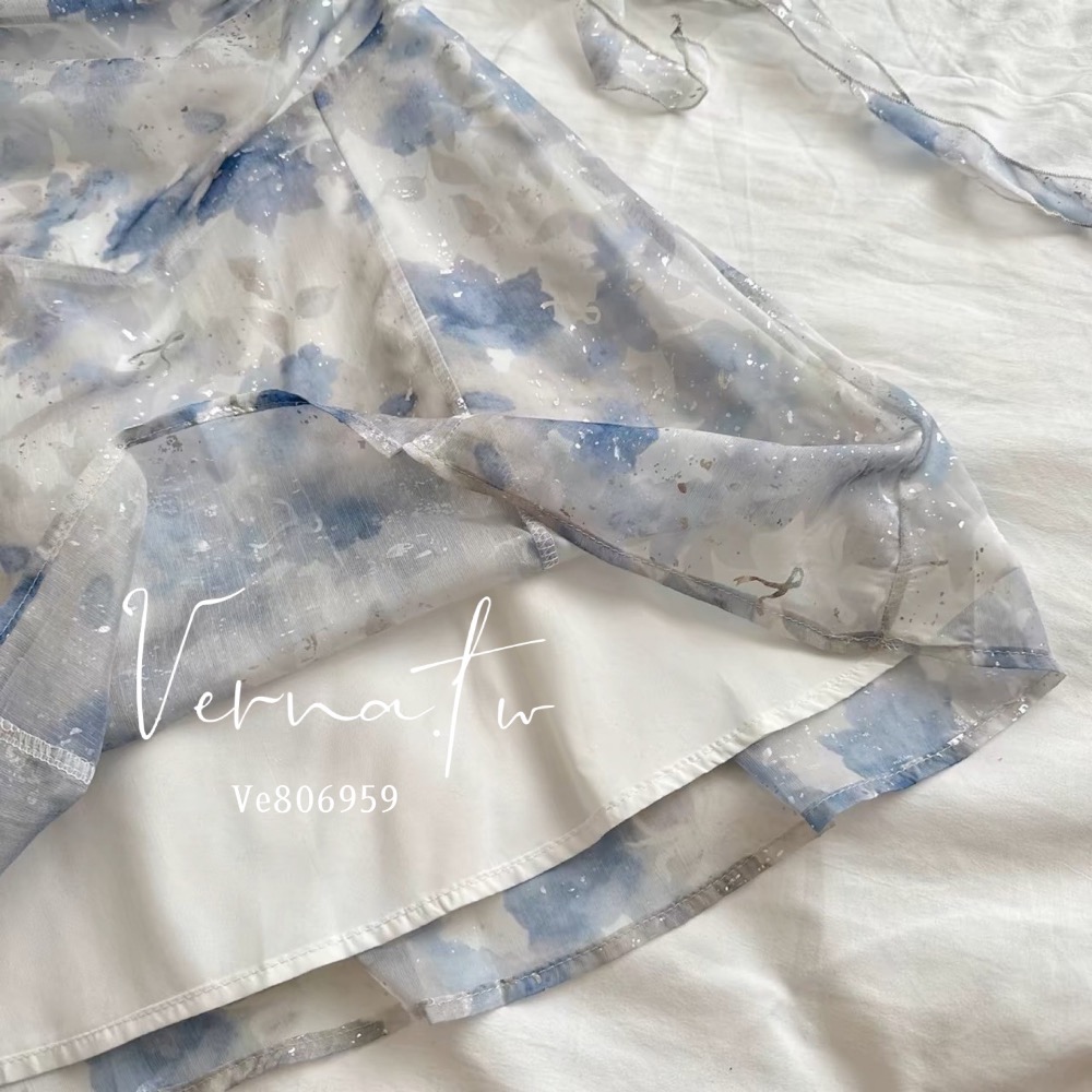 人魚的眼淚‘ 藍碎花飄飄連身裙-細節圖6