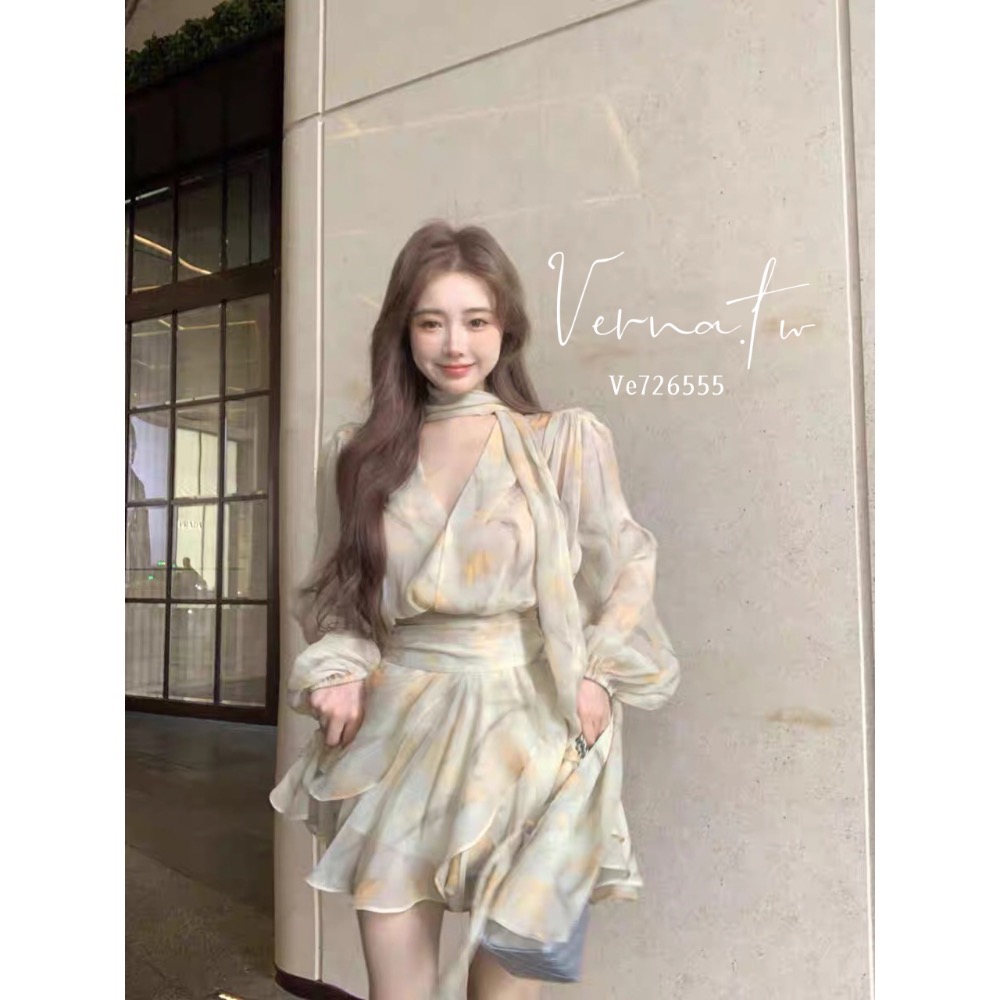 夏日法式碎花雪紡套裝-細節圖2