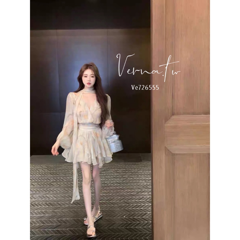 夏日法式碎花雪紡套裝-細節圖3