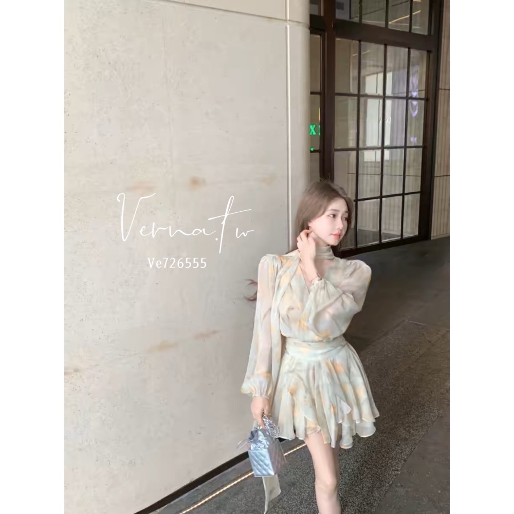 夏日法式碎花雪紡套裝-細節圖5