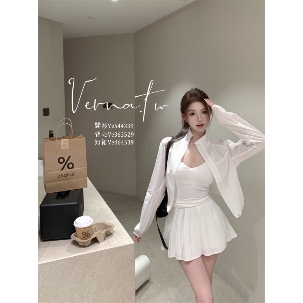 夏季微休閒套組’ 微透感寬鬆開衫+背心+百摺短裙-細節圖3