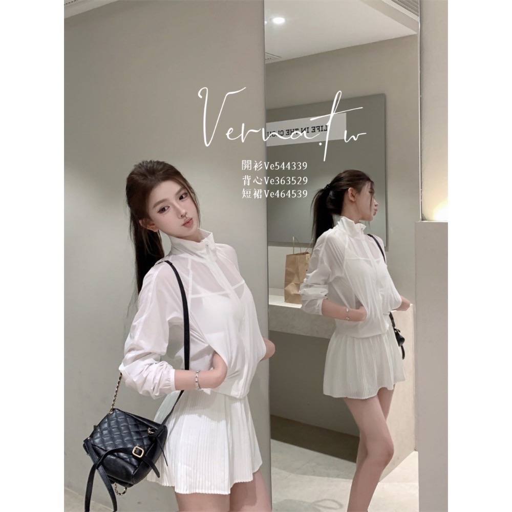 夏季微休閒套組’ 微透感寬鬆開衫+背心+百摺短裙-細節圖5