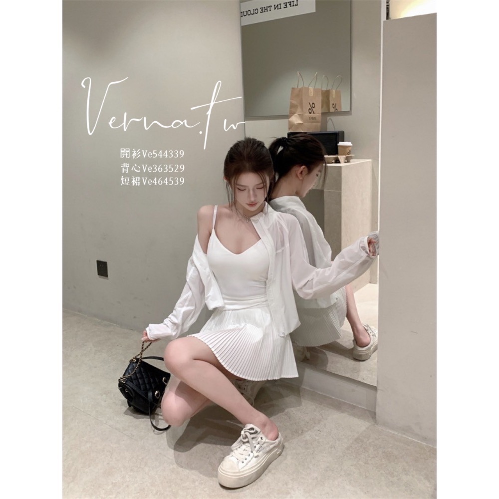 夏季微休閒套組’ 微透感寬鬆開衫+背心+百摺短裙-細節圖6