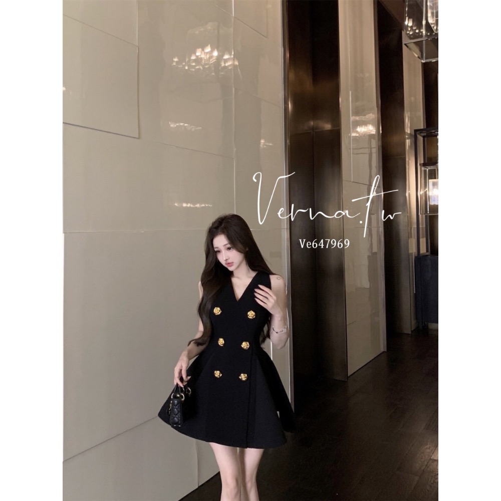 赫本風格高級感‘ 雙排扣西裝連身洋-細節圖5