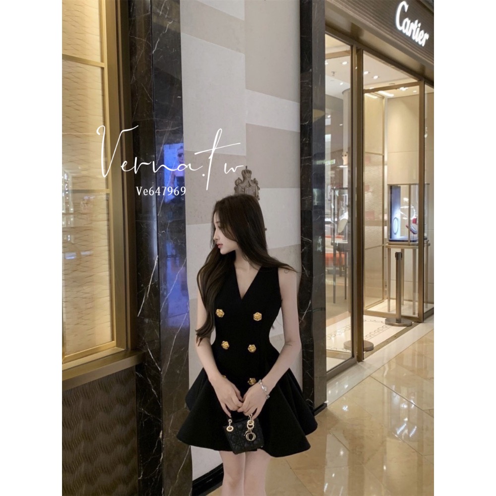 赫本風格高級感‘ 雙排扣西裝連身洋-細節圖6