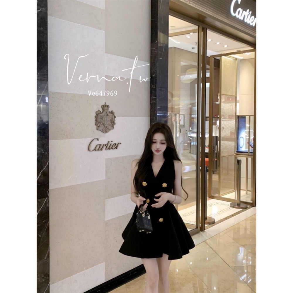 赫本風格高級感‘ 雙排扣西裝連身洋-細節圖7