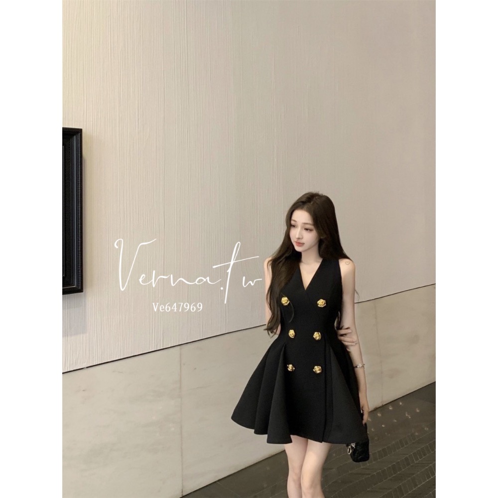 赫本風格高級感‘ 雙排扣西裝連身洋-細節圖8