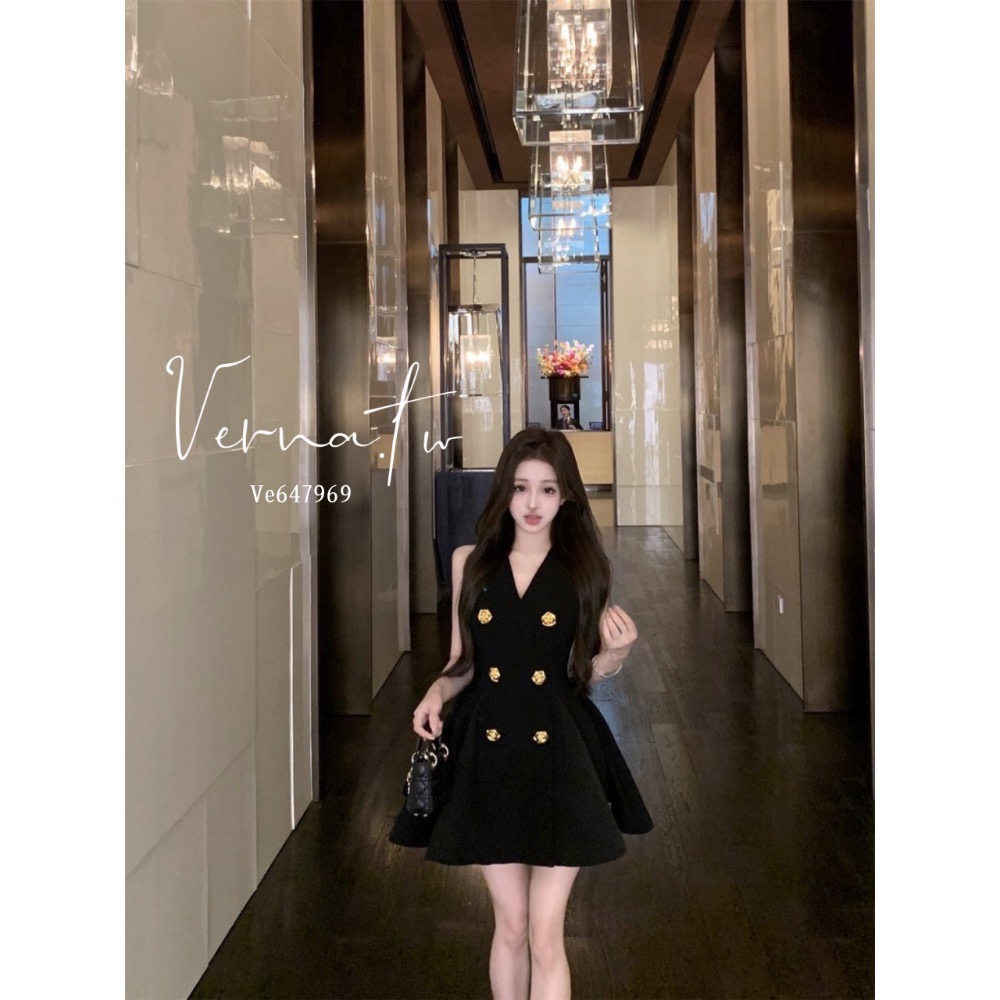 赫本風格高級感‘ 雙排扣西裝連身洋-細節圖10