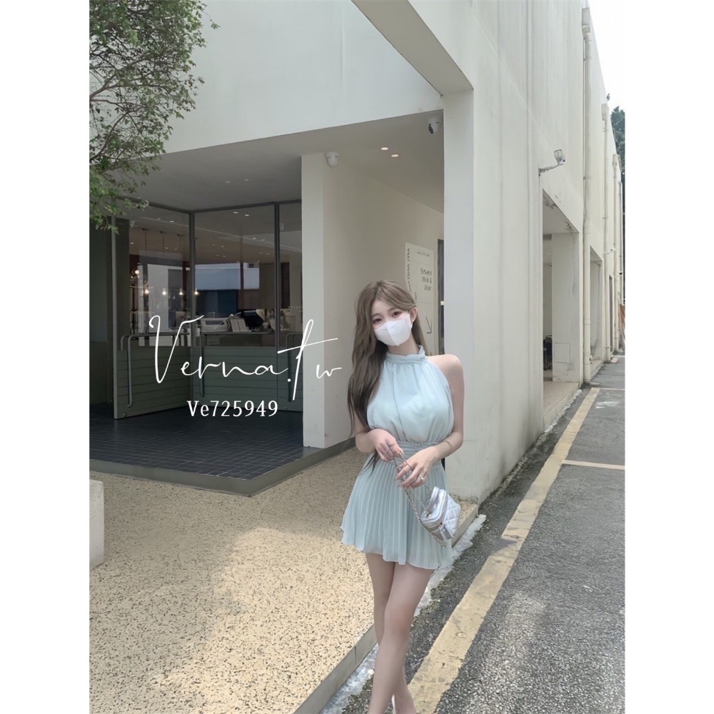 氣質推薦款‘ 雪紡仙氣掛脖壓摺連身裙-細節圖8