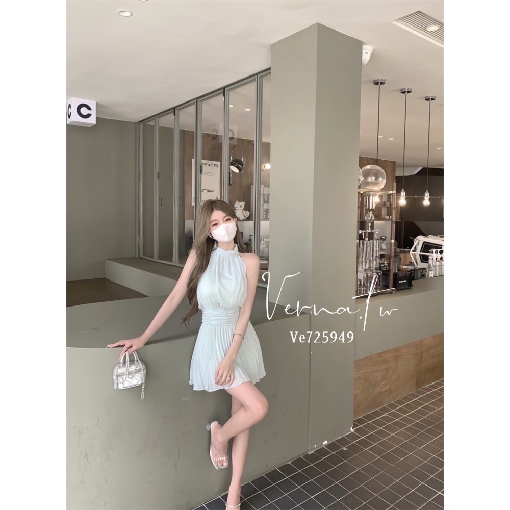 氣質推薦款‘ 雪紡仙氣掛脖壓摺連身裙-細節圖9